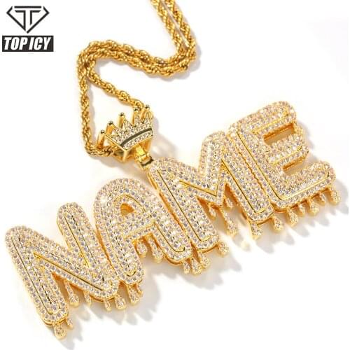 Top Icy Lunxury Stainless Steel Jewelry Custom Name Alphabet Plated Chain Pendants Necklaces For Man And Woman