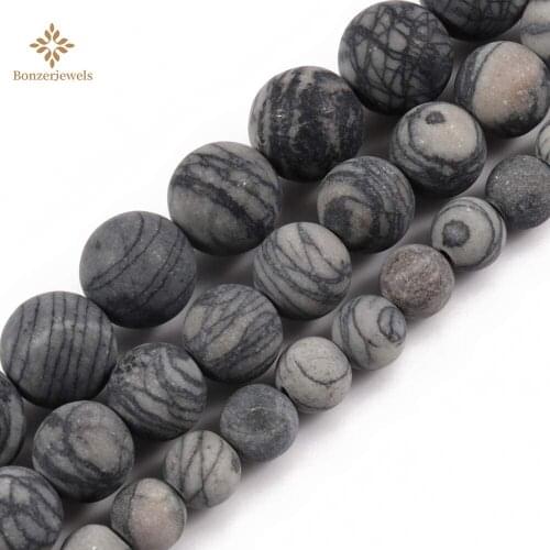 Dull Polish Natural Beads Matte Black Web Gem Stone Round Loose Beads For Jewelry Making Diy Bracelet Necklace Wholesale