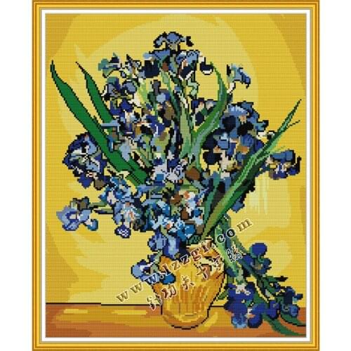 Everlasting Love Van Gogh-Still Life with Iris Chinese Cross Stitch Kits Ecological Cotton 14CT 11CT Wedding Decoration For Home