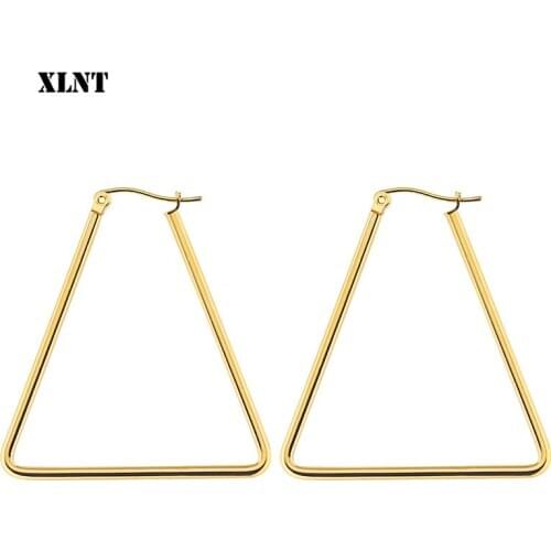 XLNT Exaggerated 4cm Big Triangle Hoop Earrings Smooth Large Circle Earrings for Women Statement Jewelry Boucles d'oreilles