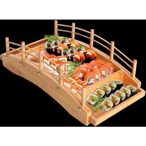 Japanese wooden wood Cuisine Sushi Bridge Boats Pine Creative Sushi Sashimi plate Platter Sushi Tableware Decoration Ornament