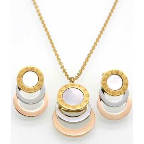 Consist 3 Colour Gold/Rose Gold/Silver Color Stainless Steel Jewelry Stes Brand Women Earrings & Necklace Jewelry Set For Female
