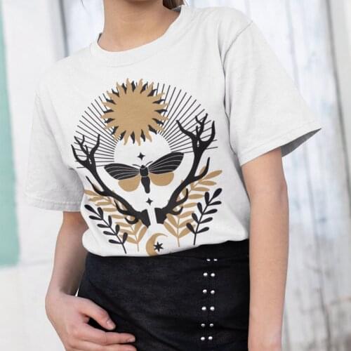 Sun And Moon Celestial Print Tops Women T-shirt Casual Ladies Basic O-collar Short Sleeved Women T-shirt Girl,Drop Ship