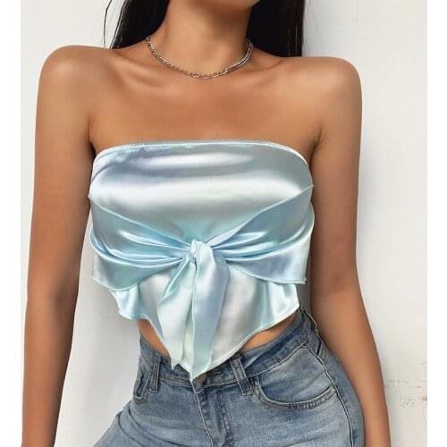 Womens Sexy Backless Tube Top Solid Color Bowknot Bandeau Crop Top Vest Summer Sleeveless Streetwear Party Clubwear