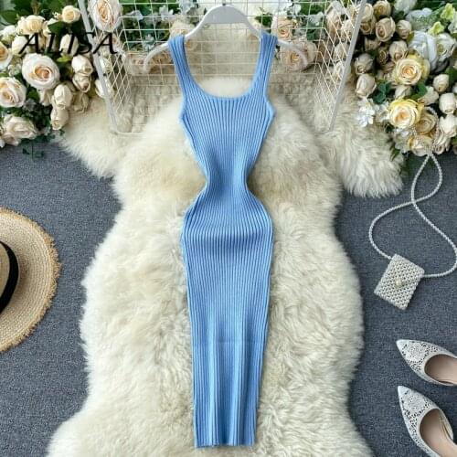 Women Short Dress Vestidos De Mujer Summer Sleeveless Slim Sheath Bodycon Dresses Woman Knitted Mini Robe Back To The Basics