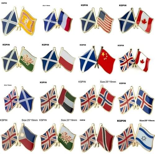 Friendship Country Flag Badge Cross Flag Badge Flag Brooch National Flag Lapel Pin International Travel Pins Collections