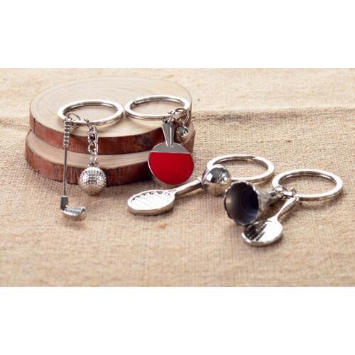 1PC Golf Table Tennis Badminton Racket Balls Sports Keyring Pendant Holder Ring Car Bag Pendant Charm keyrin Metal Craft MY 008