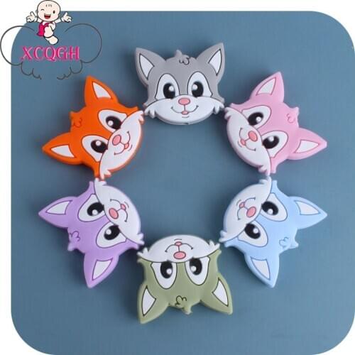XCQGH 10Pcs Mini Fox Cartoon Teething Beads Silicone Beads for DIY Nursing Baby Pacifier Clips Chain