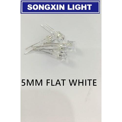 100pcs LED Diode 5mm Transparent White Ultra Bright 5 mm Flat Top Clear Lens Light Emitting Diode LED Lamp Through Hole