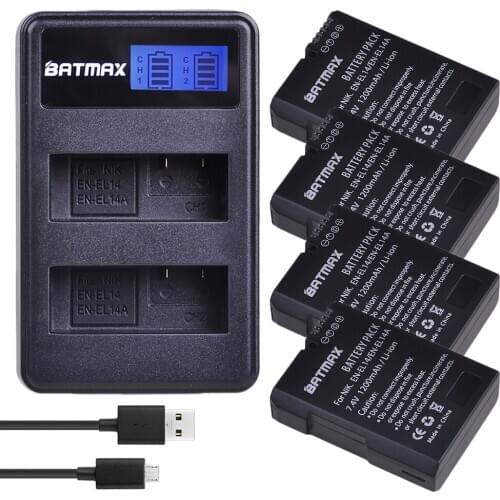 4Pcs EN-EL14 ENEL14 EN EL14 Camera Battery Pack + LCD Dual USB Charger for Nikon D5200 D3100 For Nikon D3200 D5100 P7000 P7100