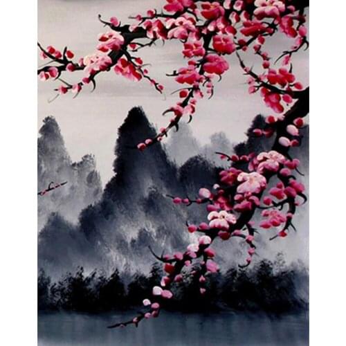 DIY Full Square/Round Diamond Painting Mountain Plum Blossom Cross Stitch Diamond Embroidery Landscape Picture Home Decor