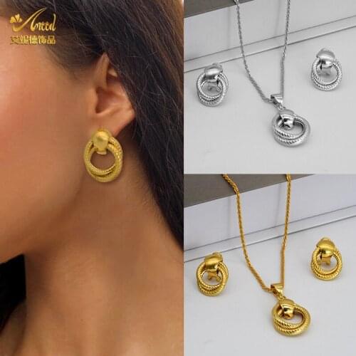 ANIID Matching Set Necklace Earrings Jewelry Women Wedding Bride Trendy Ethiopian Gold Luxury Charm African Brazilian Dubai 2021
