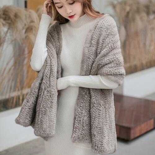 Besfilin high density knitting natural mink fur shawl neck hand knitting large scarf versatile warm women