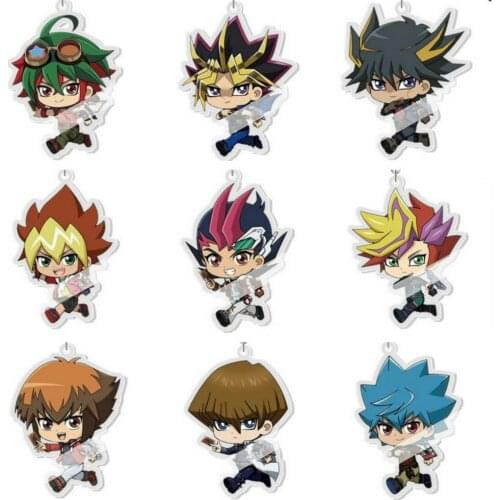 9 style 5pcs Duel Monsters Yugi Muto Seto Kaiba ATEM doll toys Acrylic KeyChain Pendant Key Ring Bags Charm keyhold Gifts