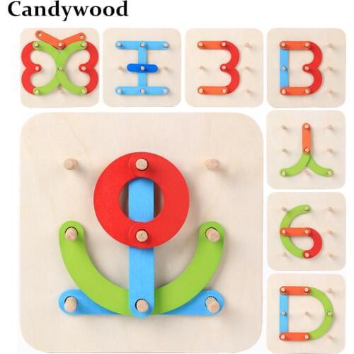 Candywood Child Wooden Toys Digital Alphabet Jigsaw Puzzle DIY 3D Puzzles Kids Educational Toys For Children