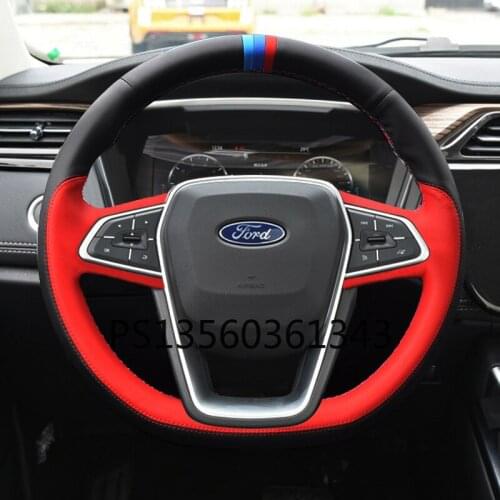 For Ford steering wheel cover Edge Focus TERRITORY Mondeo Kuga Ecosport ESCORT leather hand-sewn grip cover