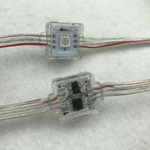 DC12V WS2811 led 5050 SMD pixel node;50pcs a string;transparent wire;IP68 rated;epoxy resin filled;size:17.5mmL*17.5mmW*9.2mmH