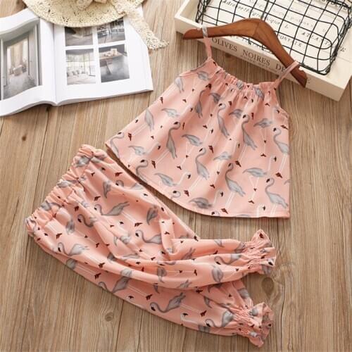 Dojhonkids Summer Black Swan Kids Girl Chiffon Tracksuit Auti-Mosquito Pants+Vest Strap Baby Girls Clothing Set Cropped Trousers