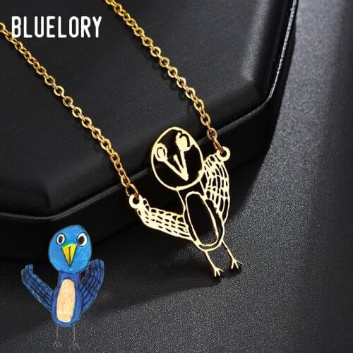 Bluelory Personalized Childrens Drawing Necklaces 4 Colors Stainless Steel Custom Artwork Signature Logo DIY Jewelry For Kids
