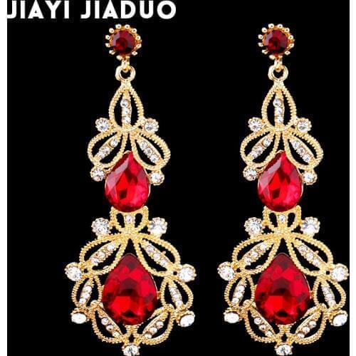 Jiayijiaudo Long Crystal Drop Earrings for Women Vintage Earrings Flower Bohemian Style Jewelry Wedding Accessories