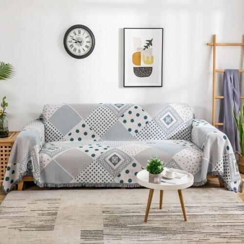 Israel Style Two-Sided Geometric Sofa Throw Knitted Thread Decorative Slipcover Piano Dustproof Cover Non-Slip Travel Blankets