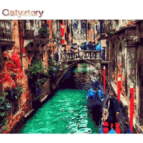 GATYZTORY Frame City River Landscape DIY Painting By Numbers Handpainted Home Decor Acrylic Coloring By Numbers Canvas Painting