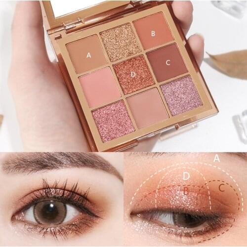Hot Sale Mode Eyeshadow Palette 9 Kleuren Matte Oogschaduw Palette Glitter Oogschaduw Make-Up Naakt Make Set Korea Cosmetica
