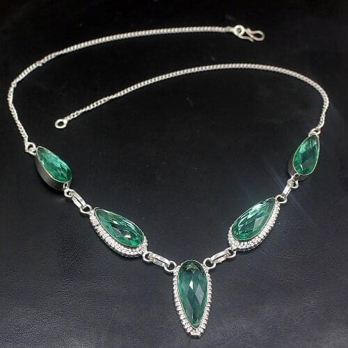 Hermosa Jewelry Wonderful Natural Shiny GreenTopaz Fashion Silver Color Chain Necklace for Women Ladies Gift 19 Inch FQ73