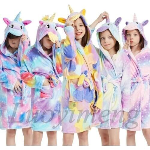 Kigurimi Children Bath Robe Baby Towel Childrens Unicorn Hooded Bathrobes for Boys Girls Pajamas Kids Sleepwear Boy Bath Robes