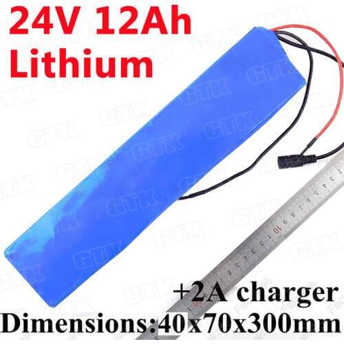 GTK 24v 12ah lithium Li-ion battery 24v 12ah with 15A BMS for 250w 350w wheelchair motor electric power tool ryobi +2A charger