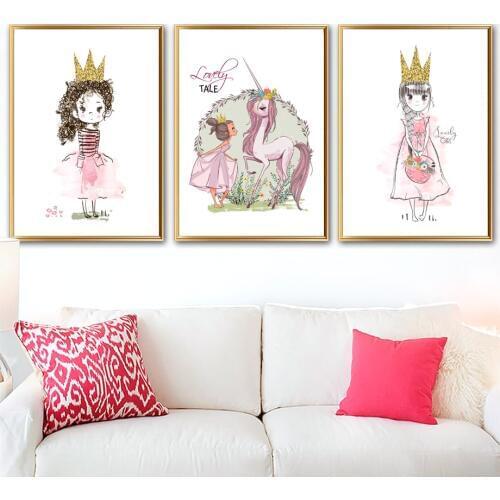 Cute Girl Crown Unicorn Flower Love Quotes Nordic Posters And Prints Wall Art Canvas Painting Wall Pictures For Kids Room Decor