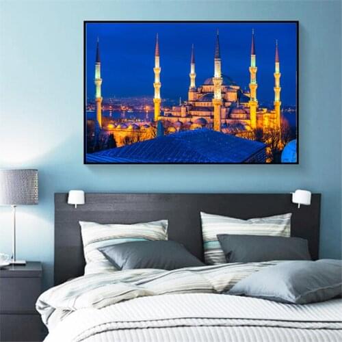Islamic Architecture Wall Art Painting Mosque Temple Canvas Muslim Canvas Poster Landscape Print Allah Religion Decor Picture