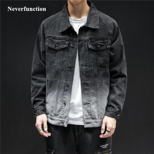 Men New vintage Black and white gradient Cotton Casual Denim Jeans Jacket autumn Streetwear Slim motorcycle Coat Outerwear
