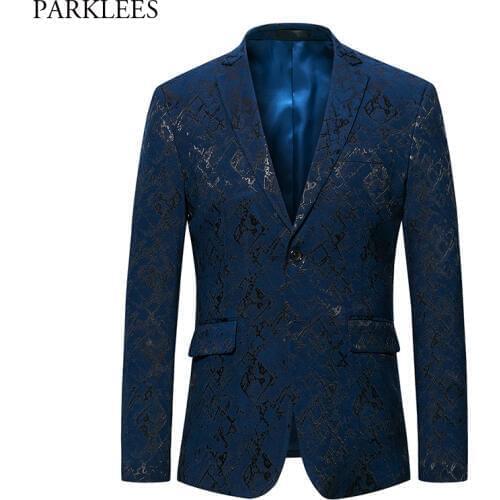 Mens Notched Lapel Blazer Jacket 2019 Brand New Bronzing Print Single Breasted Suit Blazer DJ Club Party Stage Singer Clothes