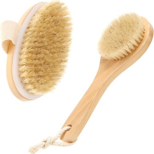 Natural Bristle Bath Brush Exfoliating Wooden Body Massage Shower Brush SPA Woman Man Skin Care Dry Body Brush