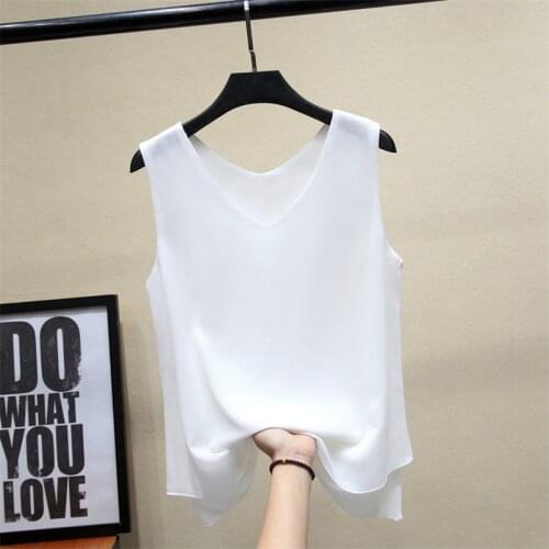 2020 New Style Tank Tops Women Fashion Office Loose Slim V-Neck Sleeveless Vest Shirt Two Layer Chiffon Blouse Plus Size S-8XL