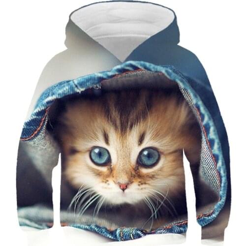 New Cat Kids Hoodies Girl Boy 3D Printed Harajuku Fashion Sweatshirt Children Hoodie Autumn Loose Pullover 4-14Y