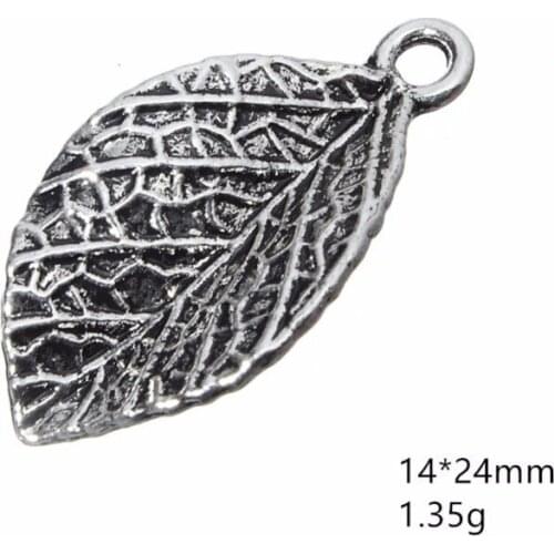 NEW 2021 Tibetan Vintage Leaf Charms Silver Plated Plated DIY Jewelry Findings Accessories 14*24mm