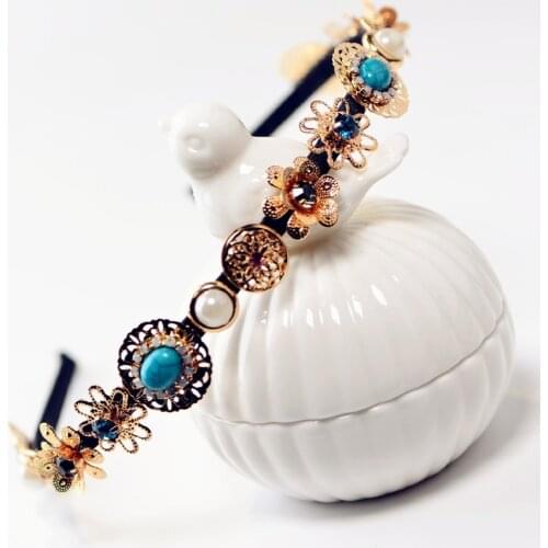 Retro Popular Rhinestone Pearls Hair Hoop Headband Hairband for Women Girls Hollow Flowers Hair Band Hair Accessories 1PCS