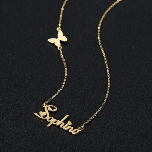 Personalized Necklace Butterfly Custom Stainless Steel Name Necklace Butterfly For Women Necklace Letter Gold Choker Necklace
