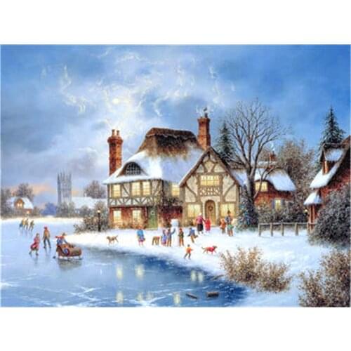 Landscape Winter Snow Scenery DIY Cross Stitch 11CT Embroidery Kits Craft Needlework Set Printed Canvas Cotton Thread Sale