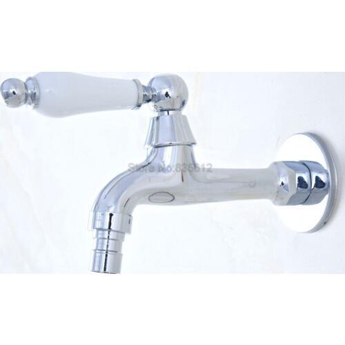 Polished Chrome Brass Wall Mount Ceramic handle Water Faucet Washing Machine Water Mouth Tap tav162
