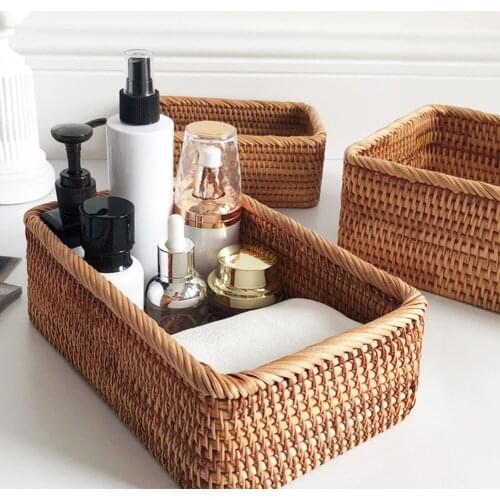 Rectangular Storage Basket Rattan Storage Tray Wicker Baskets Bread Fruit Food Breakfast Display Box Handicrafts Home Decoration