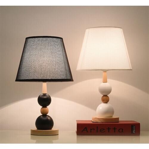 Nordic Wooden Table Lamps For Bedroom White Black Table Bedside Lighting Fixtures Fabric Hotel Reading Decoration Lamps