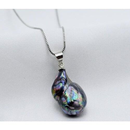 Special pearl pendant, black baroque pearl, natural shape, ladies necklace