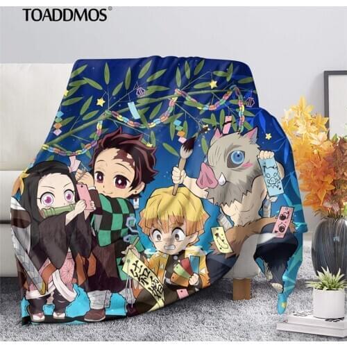 TOADDMOS Devils Blade Anime Fleece Blanket for Kids Boys Girls Demon Slayer Kimetsu No Yaiba Kamado Tanjirou Nezuko Sofa Quilts