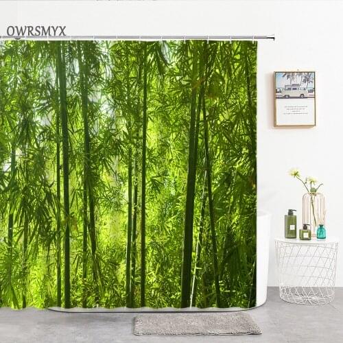Summer Green Bamboo Forest Shower Curtain Plant Natural Scenery Bathroom Art Decor Curtain Bath Accessories Bathroom Products