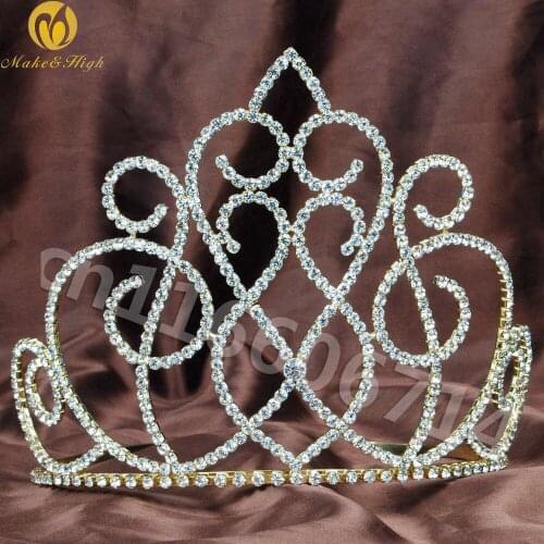 Women Bridal Wedding Hair Jewelry Accessories Gold Handmade Coroa De Noiva Full Crystal Rhinestones Tiaras and Crowns 9256