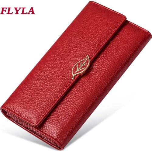 New Lychee Pattern Genuine Leather Wallet for Women Long Leather Leaf Women Wallet