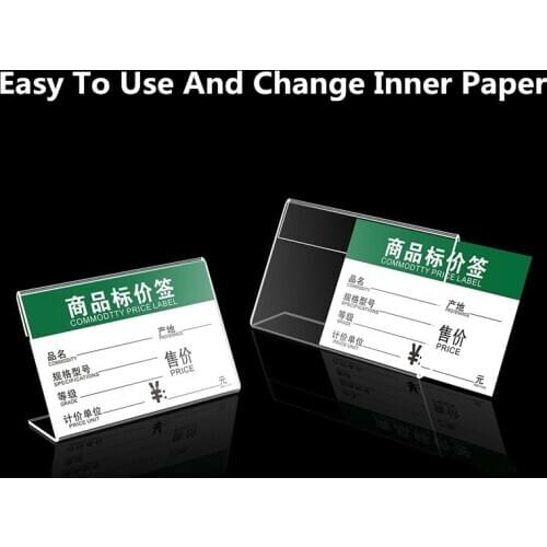 10pcs 7*10cm Acrylic Clear Plastic Desk Sign Label Stand L Shape Table Card Price Tag Holders Frame Label Tag Paper Display